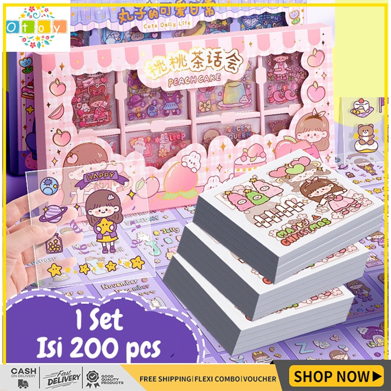 

200 PET STIKER GAMBAR KARTUN DIY JURNAL STICKER SET 200 LEMBAR STIKER KARTUN STIKER DIARI SCRAPBOOK