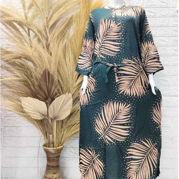 Daster murah kekinian - motif daun -  longdress - busui - rayon premium - jumbo - daster murah - pro