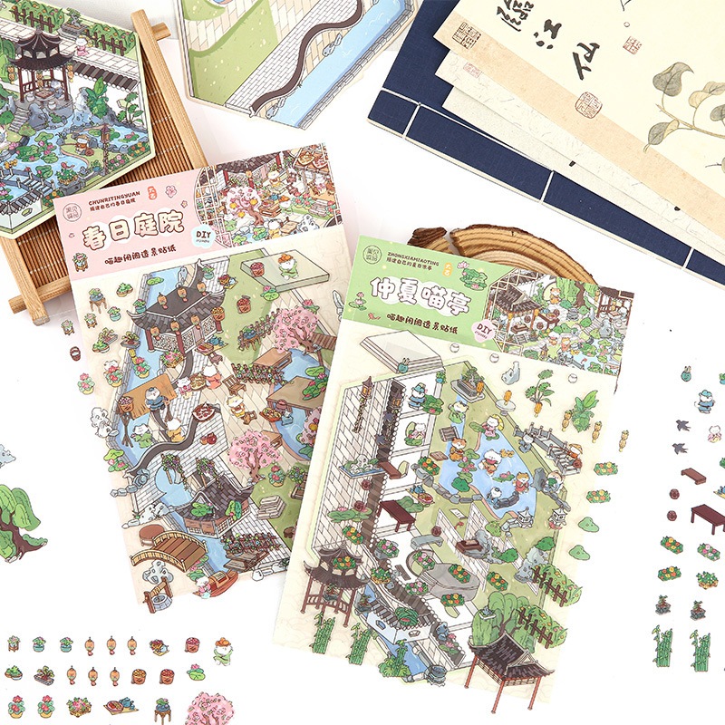 

STICKER 3D Premium Korean Cartoon Landscaping Stickers Cute 3D Hut Design Viral Creative Mainan Anak