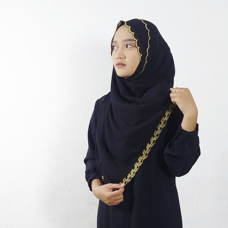 Pashmina hijab embroidery panjang 200cm x 75cm , Pashmina bordir keliling