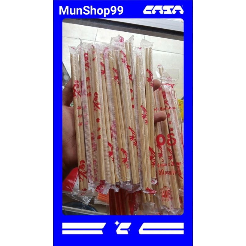 SUMPIT NOS STERILIZED BAMBOO CHOPSTIK SUMPIT BAMBU TEBAL 6mm x 20 cm