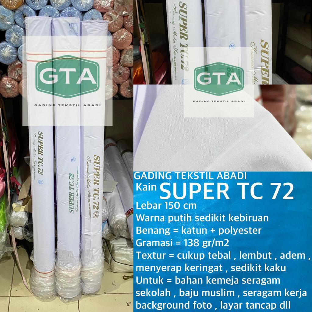 ( per setengah meter ) bahan kain katun putih tebal polos SUPER TC 72 meteran lebar 150 cm baju hem 