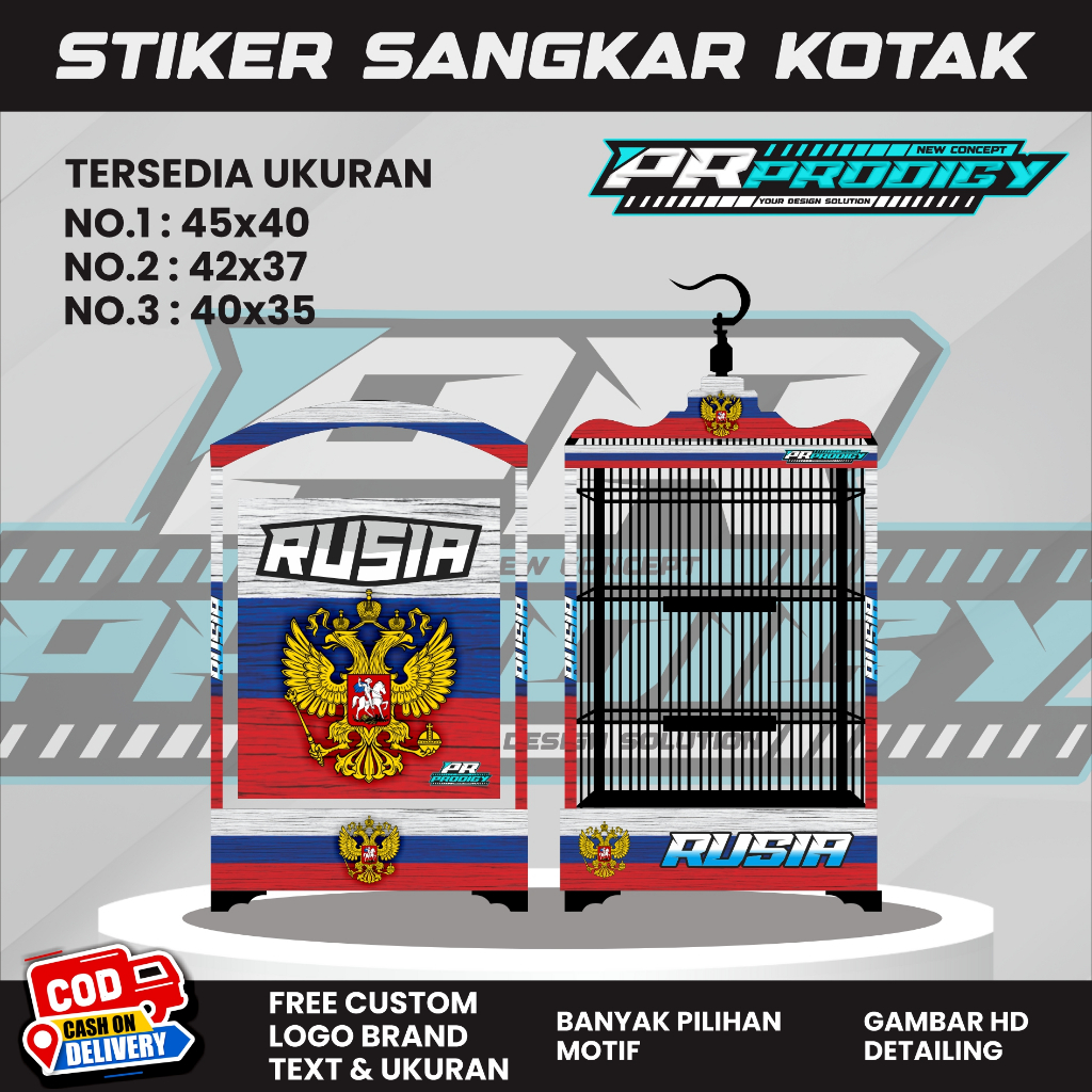 Stiker Decal  Sangkar Burung / Sangkar Koper / Sangkar Kosan RUSIA