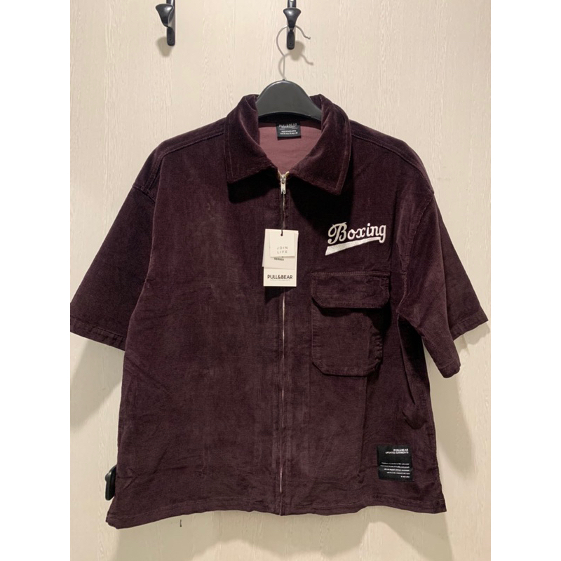 workshirt zipper pull&bear canton motorcycle maroon