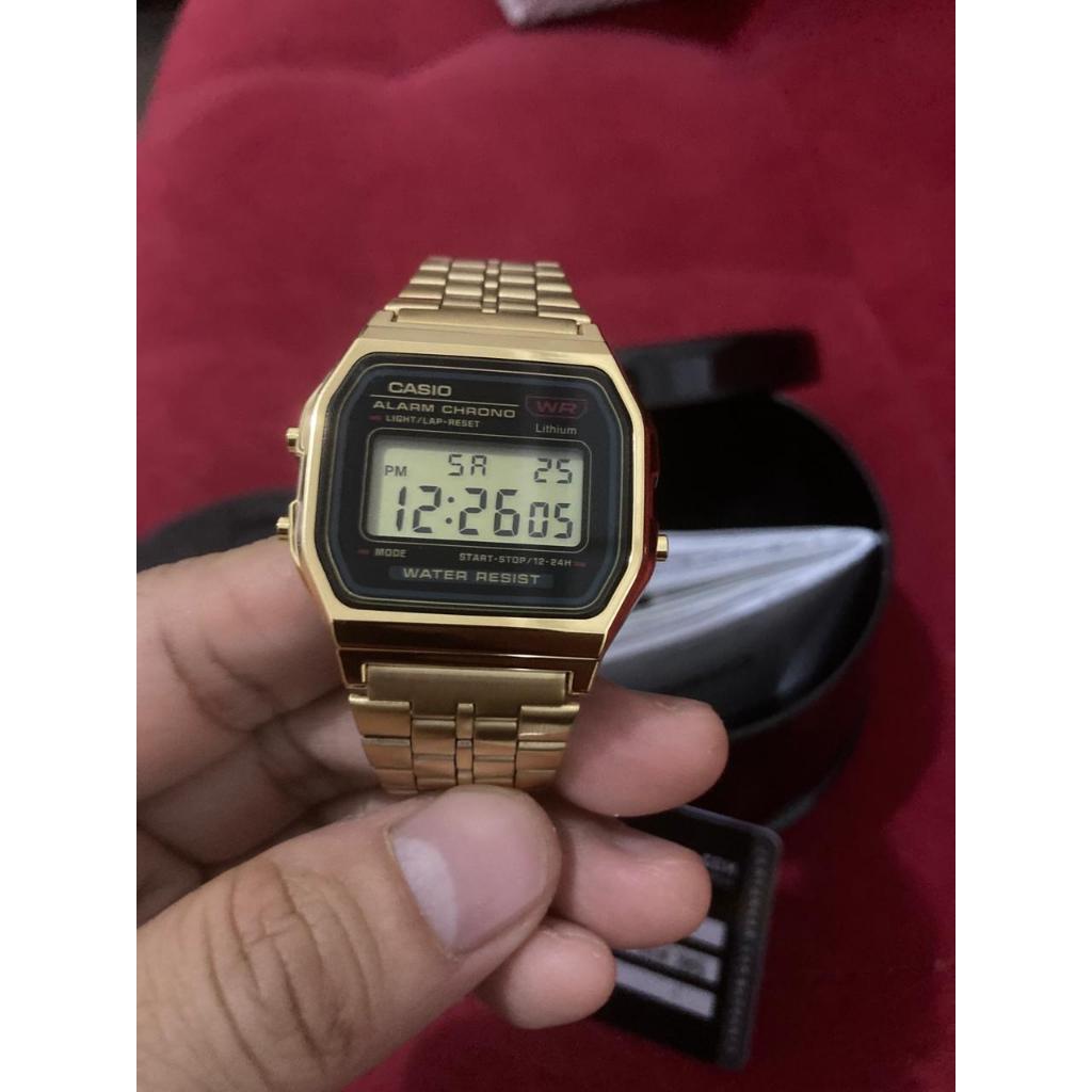 Jam Tangan bekas Casio A159 second General A159WGEA-1DF Retro Digital Dial Gold