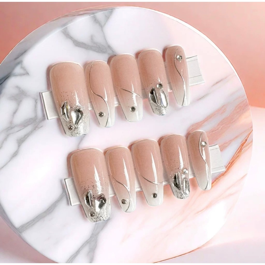 Coffin Natural Daimond - Kuku Palsu + Lem - Korean Premium Nails PRESS ON NAILS FAKE NAILS Nail Art