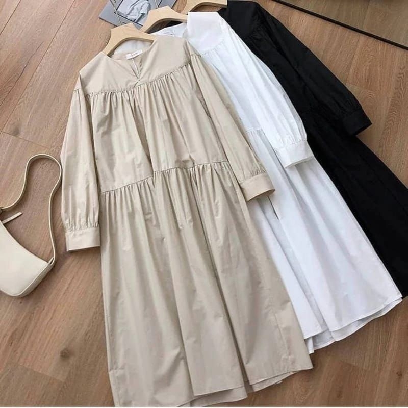 Gaun Panjang Wanita Lengan //Tunik Helmia korean style