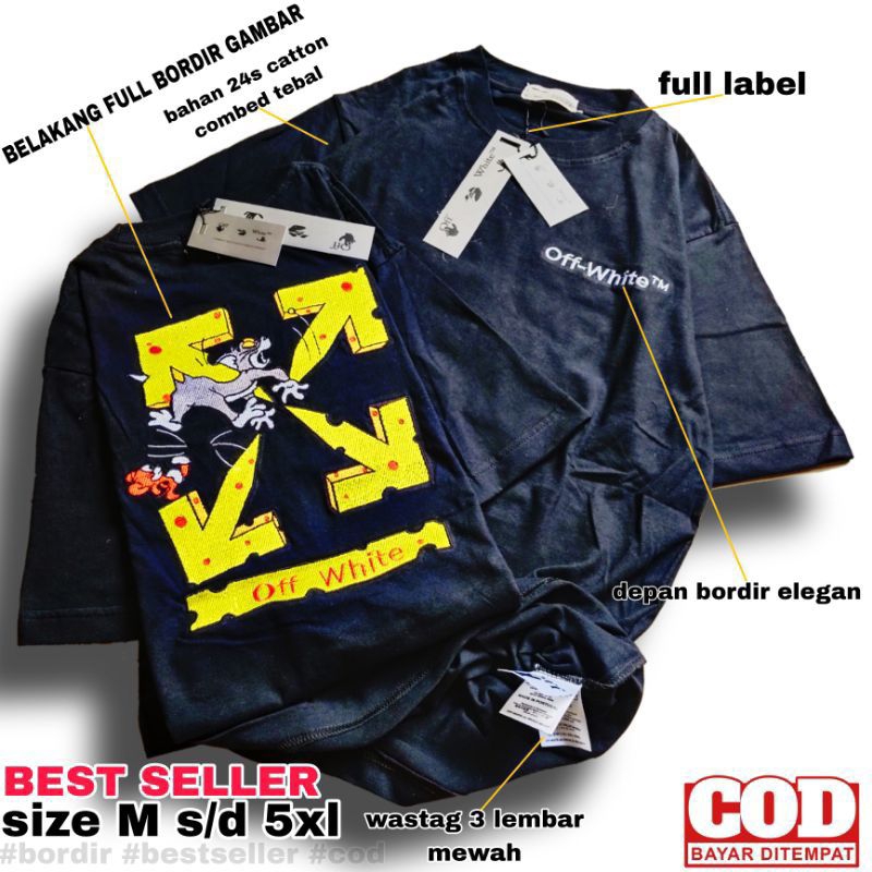 baju kaos t-shirt bordir off white tom & Jerry