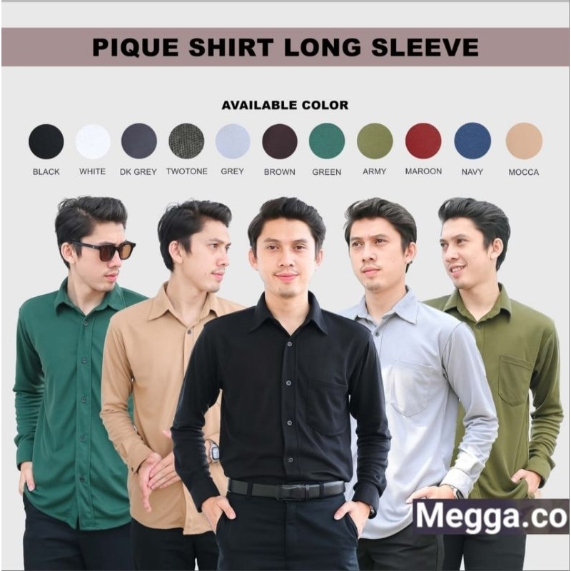 Megga.co Kemeja Pria Lengan Panjang Slim Fit Pique