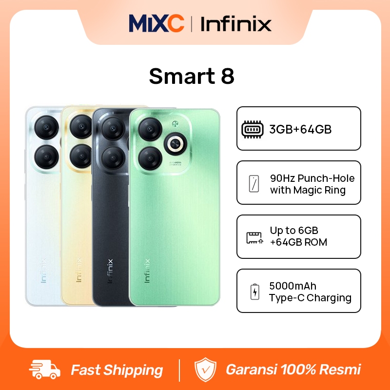 Official Infinix Smart 8  3+64GB/4+128GB - Up to 6GB RAM - 6.6" Magic Ring - 5000 mAh