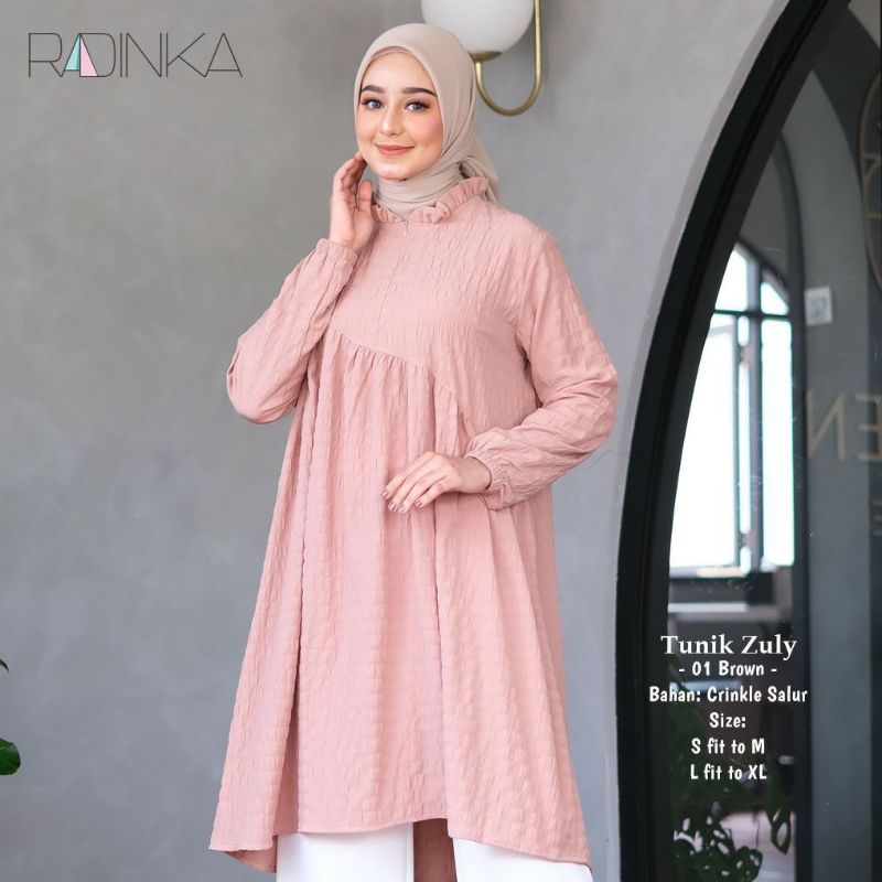 RADINKA Tunik Zuly Brown - Bahan Crinkle Salur