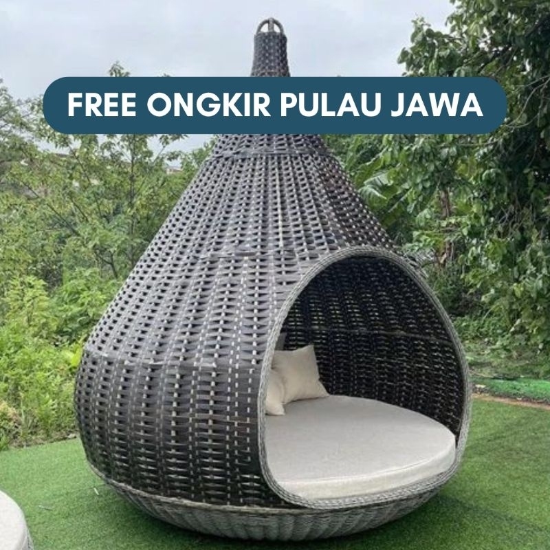 (GRATIS ONGKIR) DAY BED BENTUK PEARL CUSTOM UKURAN / DAYBED SOFA MALAS KOLAM ROTAN SINTETIS BY Minim