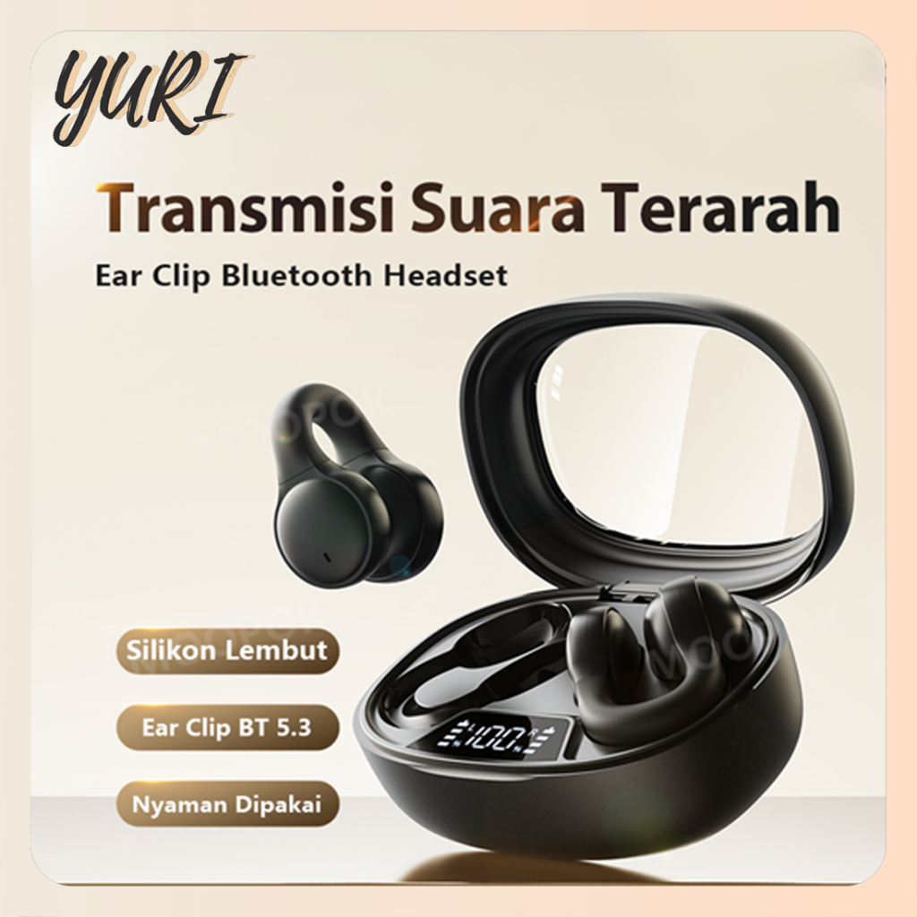 (COD) Hesdset Bluetooth Super Bass BT5.3 TWS Open Ear Headset Nirkabel Olahraga dengan Mikrofon