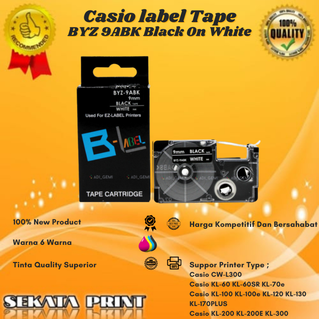 

Sekata Print Compatible Casio Label Tape BYZ-9AKB Black On White - KL-60