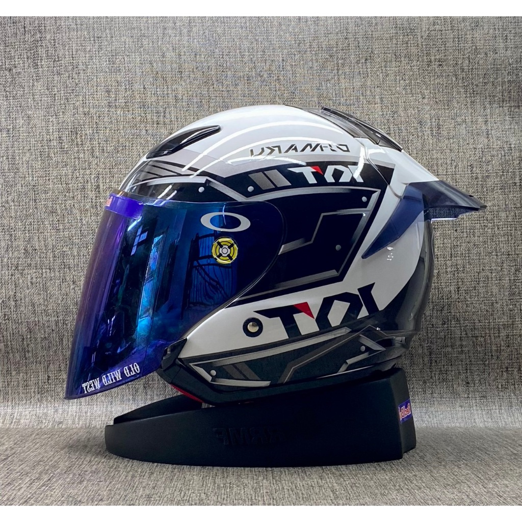 KYT DJ Maru #9 White Gunmetal Paket Ganteng - Helm KYT Ori Half Face Single Visor Untuk Dewasa Cowok