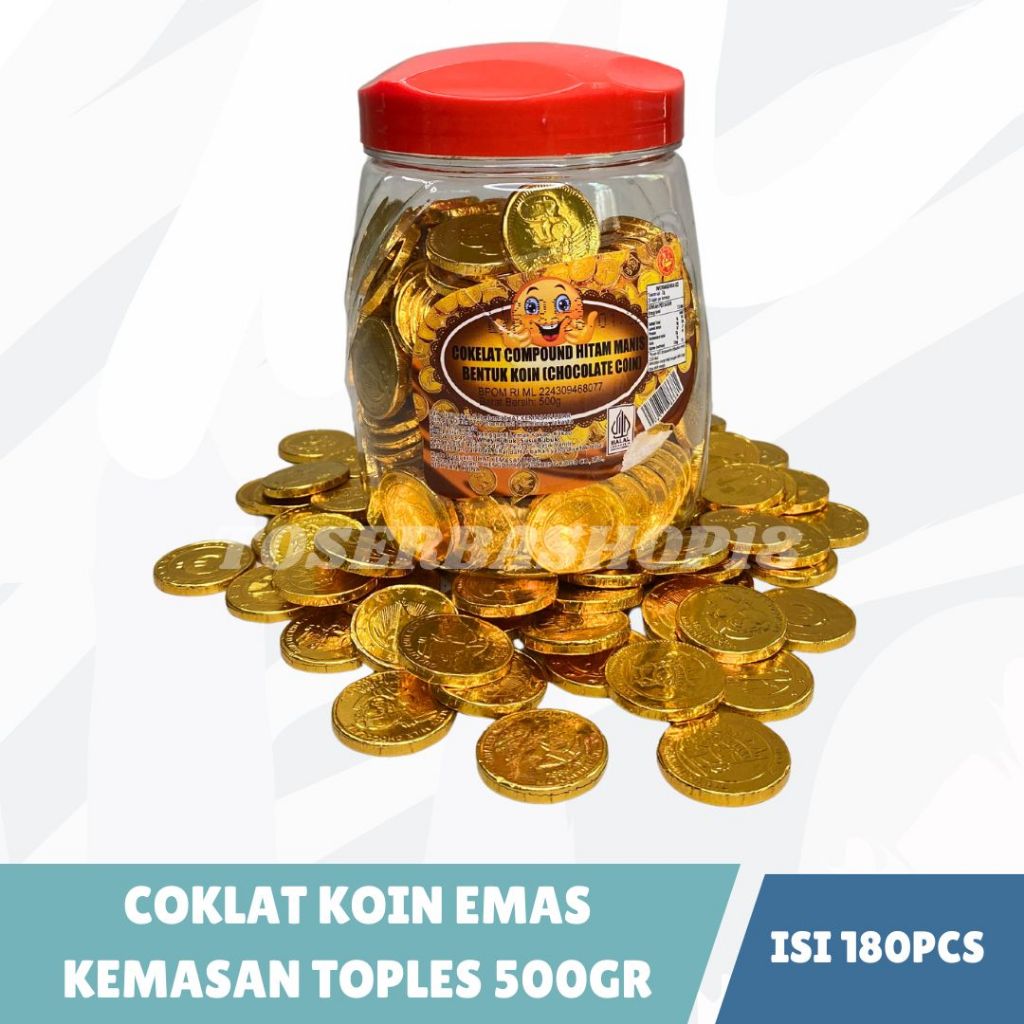 

Coklat Koin Emas Bentuk (Chocolate Coin) 500gr / Coklat Koin Emas Kemasan Toples