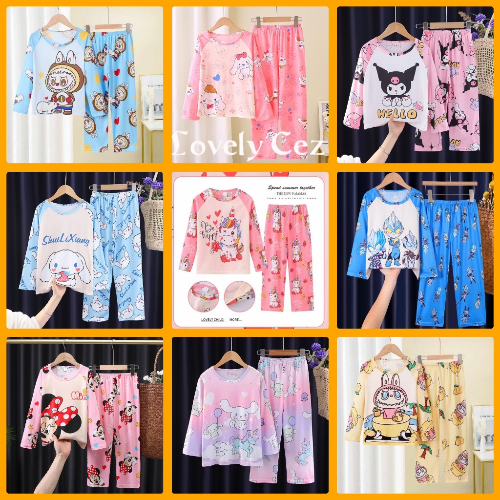 Grosir Piyama Anak Import Unisex Lucu Baju Tidur Anak Karakter Kuromi Labubu Baju Tidur Anak