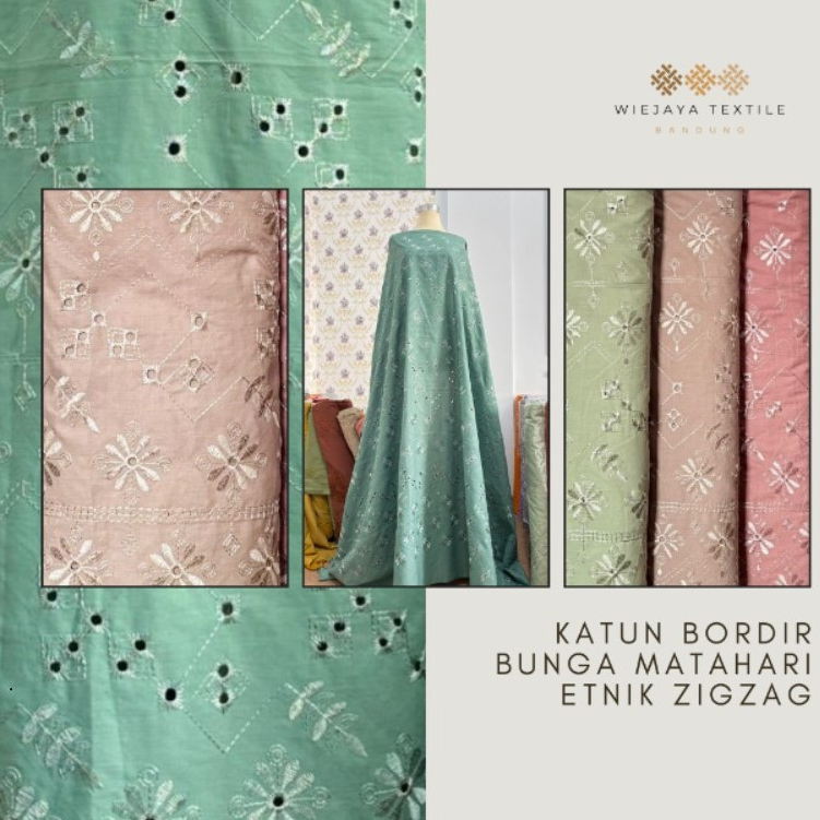 MURAH Kain Katun Bordir Bunga Matahari Etnik Zigzag Kualitas Terbaik 100% ASLI