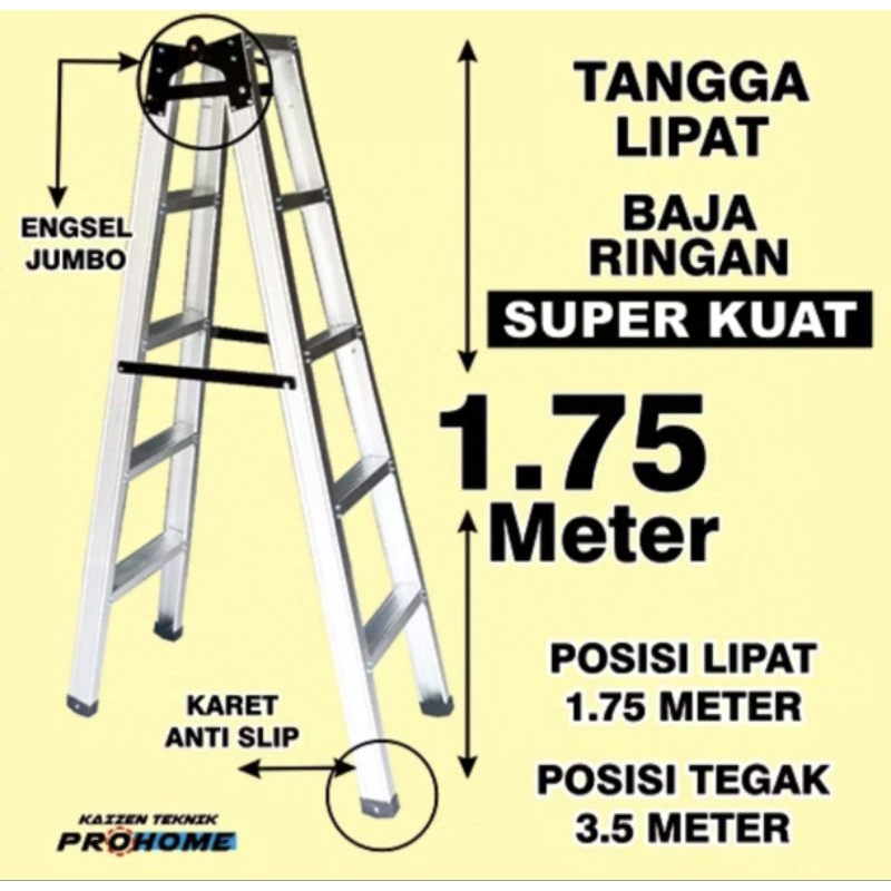 Tangga Lipat 2 Meter Kuat dan Kokoh Bahan Baja Ringan seperti aluminium anti karat