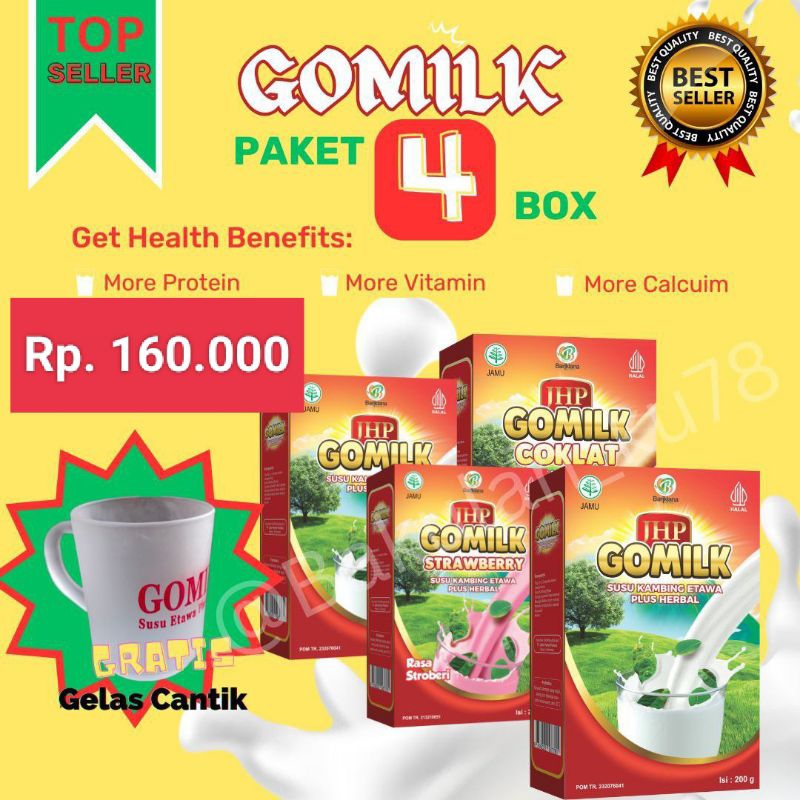 

(GRATIS GELAS) (EXP LAMA) PAKET 4 BOX GOMILK 200GR SUSU ETAWA