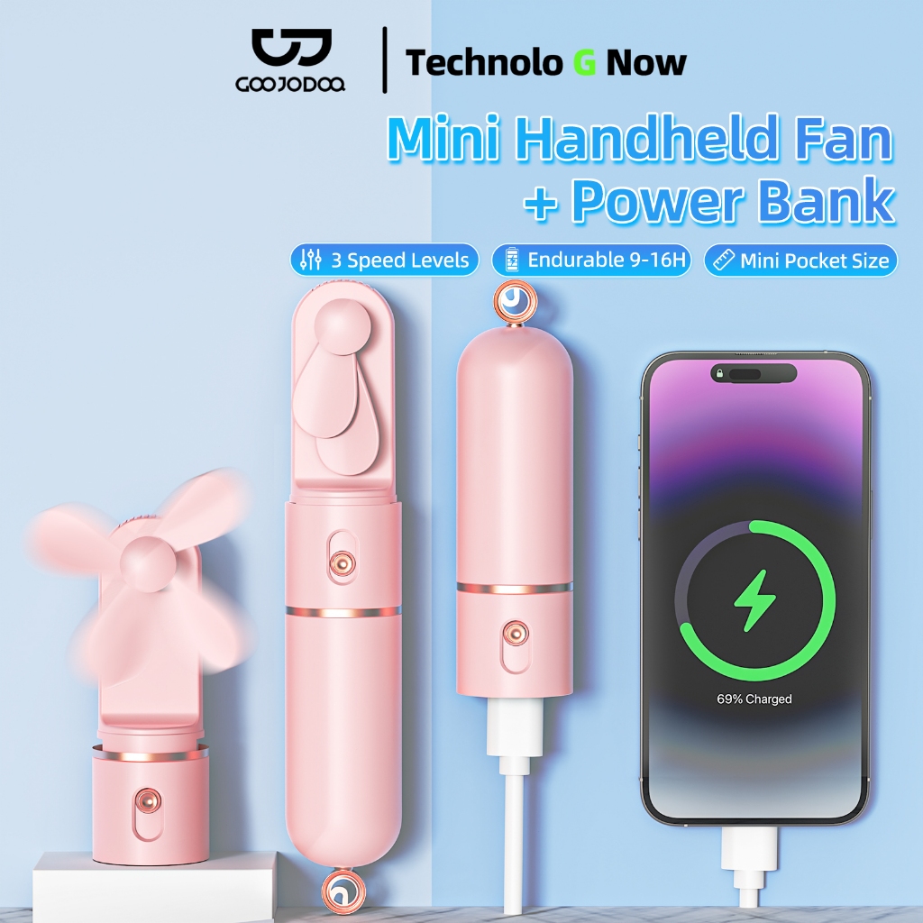 Goojodoq 2500 mAh Mini kipas Rechargeable Powerbank for School Portable Kids Electric Fan Small USB
