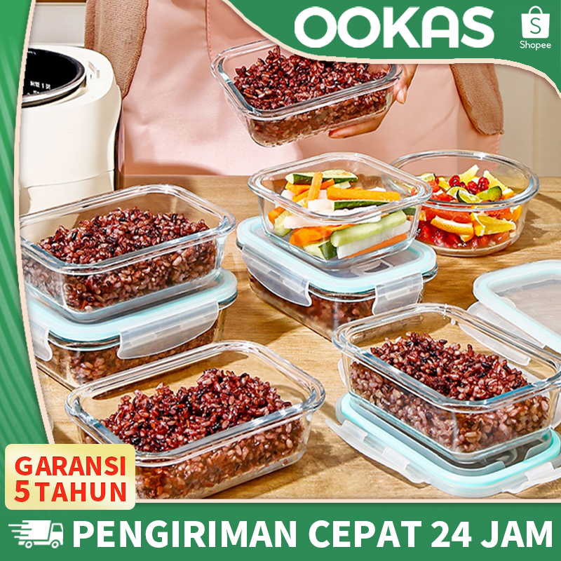 D3W OOKAS tempat makan kaca Kotak Makan Siang Kaca kotak makan kaca lunch box kaca kotak