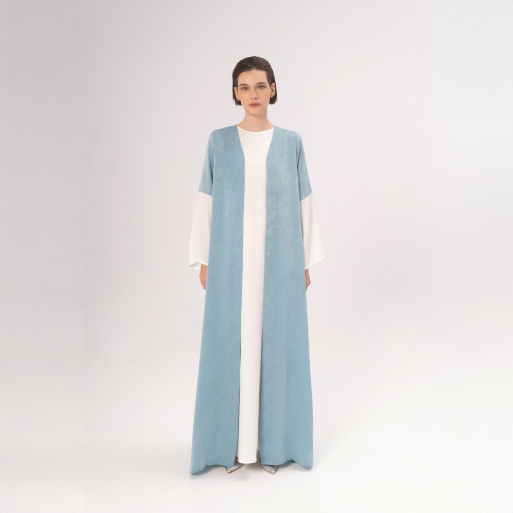 Demure Studio - JANA OPEN ABAYA IN LIGHT BLUE - DAILY WEAR ABAYA
