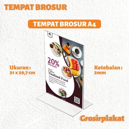 

Tempat Brosur A4 Tempat Brosur Akrilik / Tent Card Holder Qris Barcode / Nomor Menu Meja Portrait T - Ukuran A4 2mm