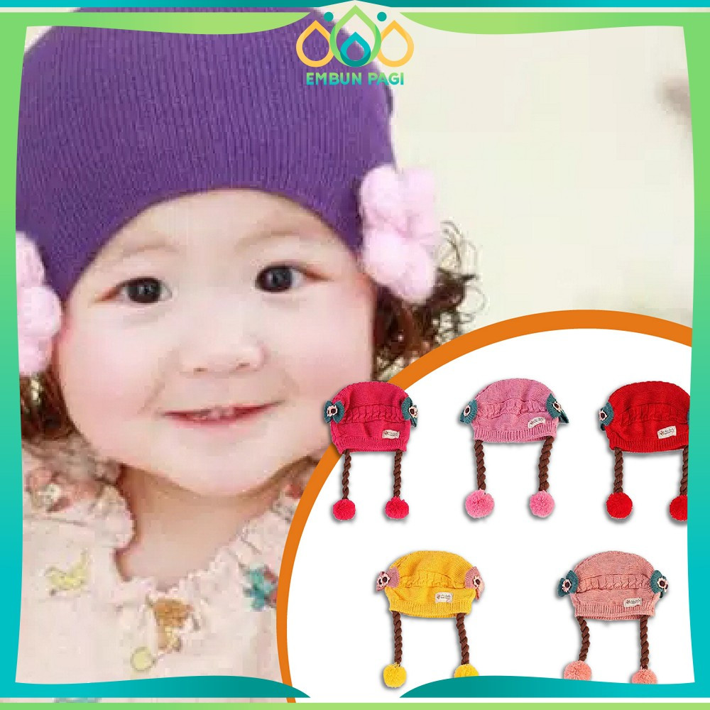 Baby Hat Kepang Rambut Palsu Kuncir 2 Anak Lucu / Topi Rambut Palsu Lucu Anak Model Tinggi / Kupluk 