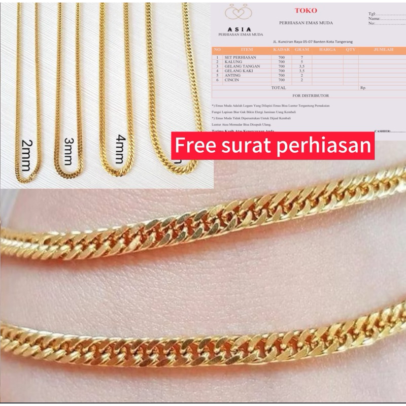 Kalung emas asli motif rantai P45cm 5 gram kadar 700 ada surat
