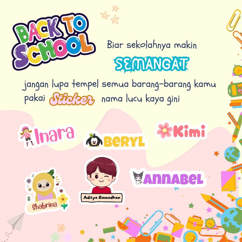 

STIKER NAMA KARAKTER BESAR / vinyl buku pulpen pensil