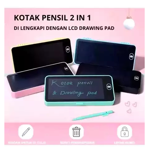 

POM Kotak Pensil Case Lcd Writing Drawing Box Case Pencil Drawing Pad Edukasi 2in1