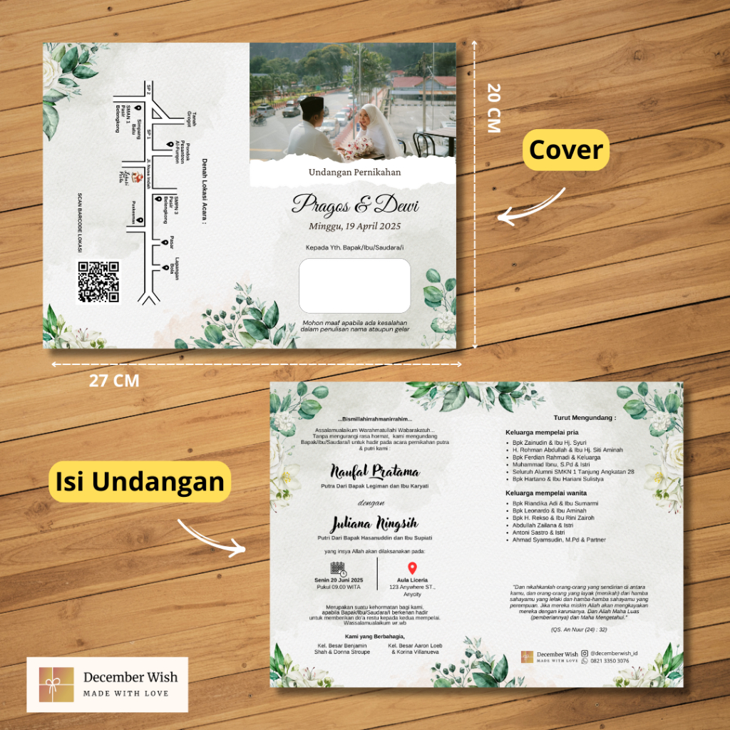 Undangan Nikah Bahan Kertas BC TIK 150GSM Putih Hijau Menarik