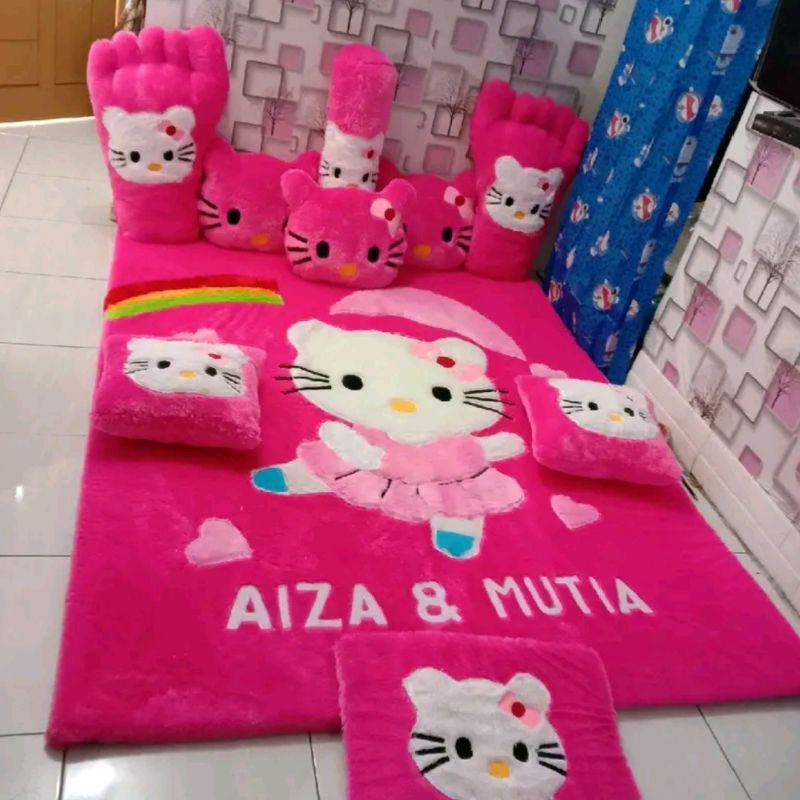 promo Supret kasur karpet bulu karakter pink hello Kitty