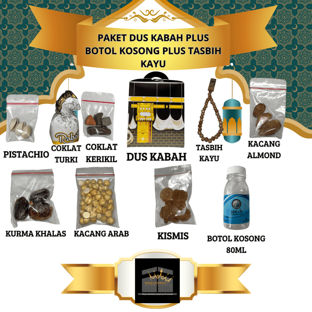 

Oleh-Oleh Haji dan umroh paket dus kabah plus tasbih kayu dan botol kosong 80ml