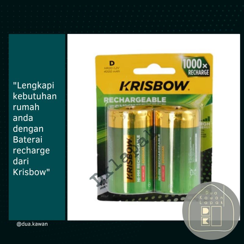 Krisbow Set 2 Pcs Baterai Rechargeable D Hr20 4000 Mah