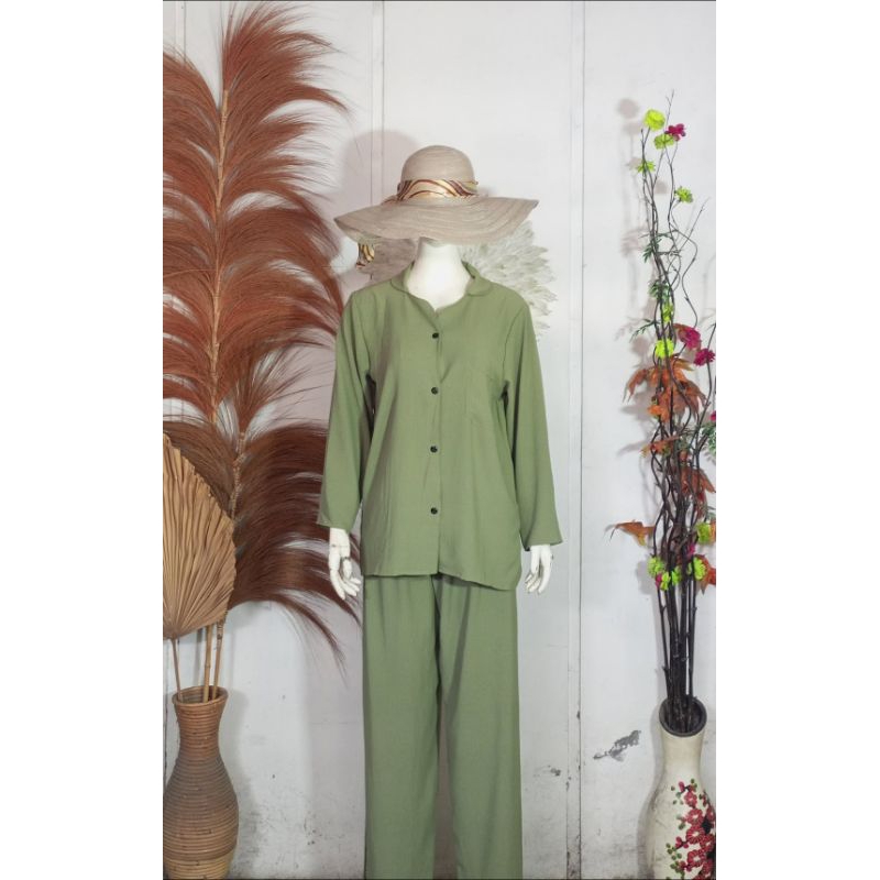 setelan crinkel setelan piyama baju tidur baju santai kemeja kerah set baju setelan harian setelan k