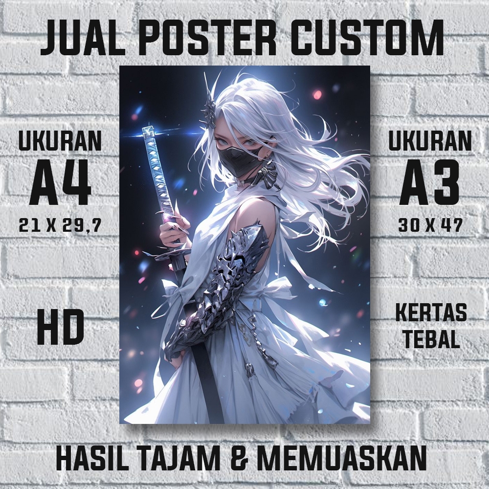 Cetak Poster Custom Ukuran A3 dan A4 HD - Custom Poster Anime, Kpop, Artis, Pemain Bola, dll.