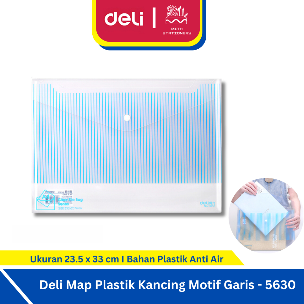 

Deli File Bag / Map Plastik Kancing / Tas Map Plastik A4 Anti Air Motif Garis 5630