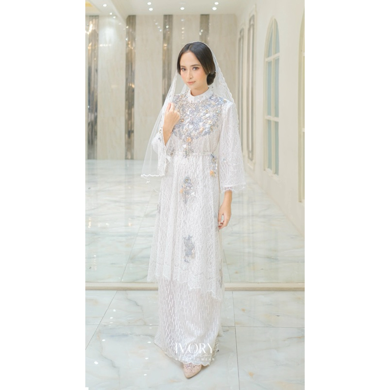White Chantily Dress/Kebaya by IVORY STUDIO RTW (Original Ivory Free Box + Tas)