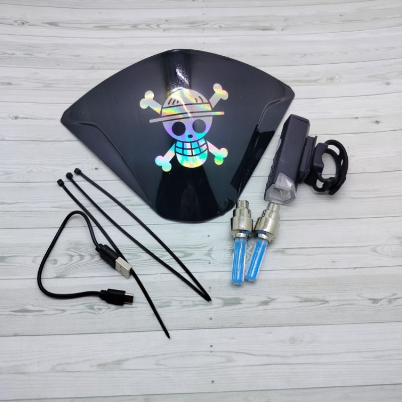 paket visor sepedah bmx mx old+lampu sepeda+tutup pentil nyala ban free tali ties dan stiker tengkor