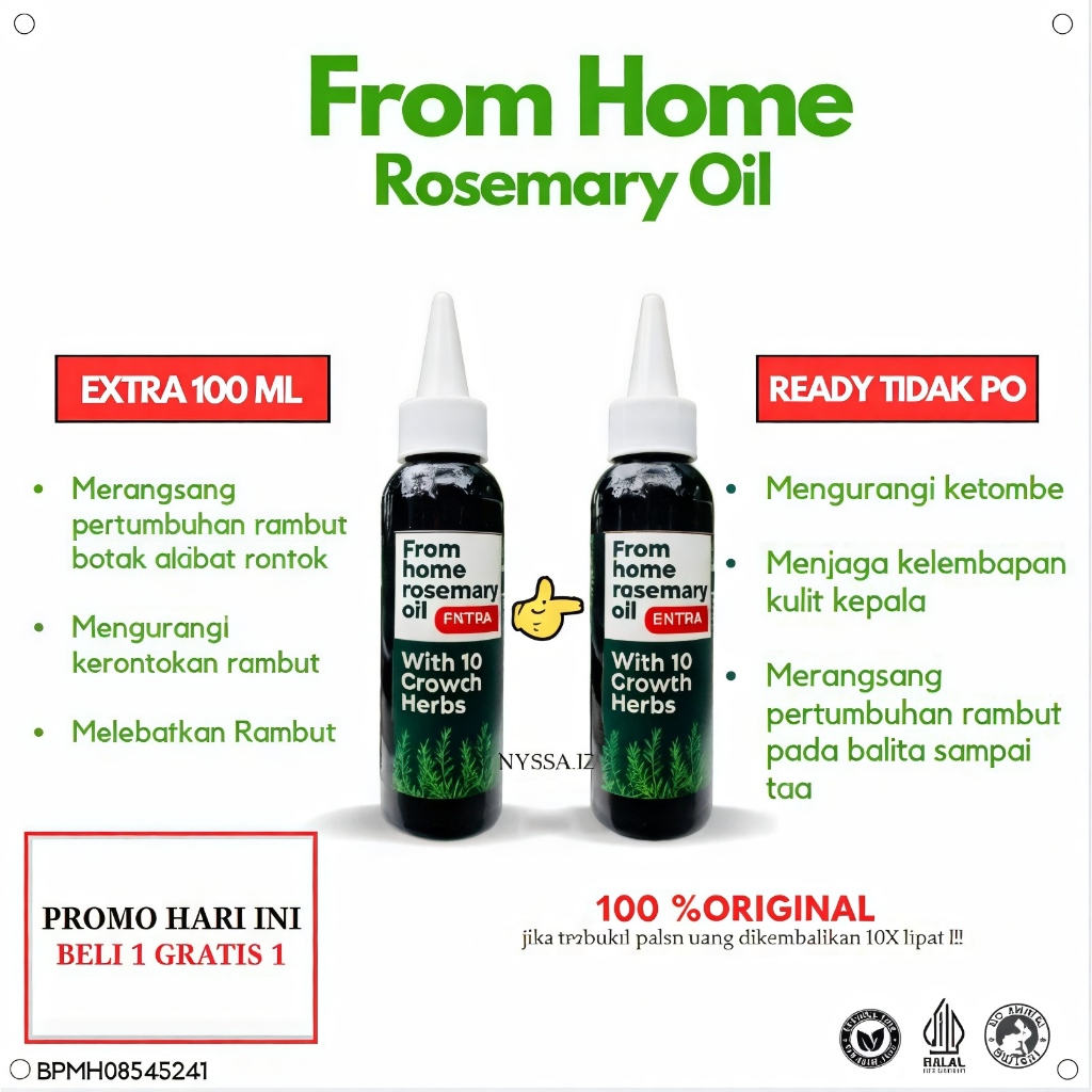 BELI 1 GRATIS 1 From Home Rosemary Oil / Minyak Rosemari Mampu Merangsang Pertumbuhan Rambut Baru Or