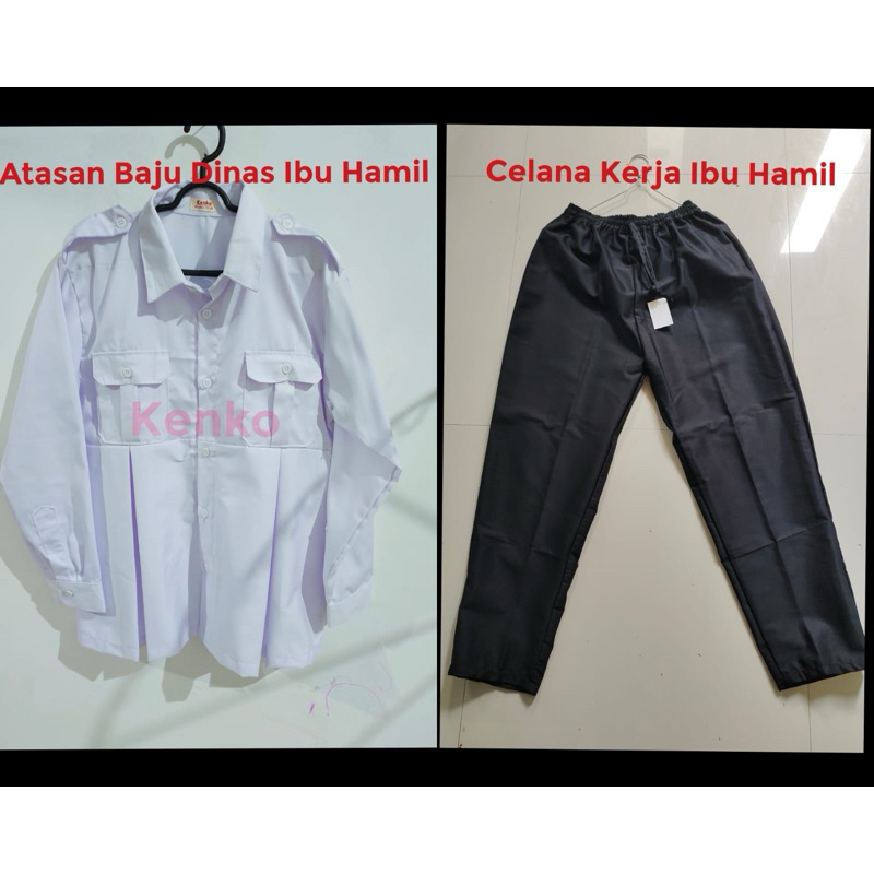 Baju Dinas Ibu Hamil seragam ibu hamil putih celana ibu hamil hitam celana kerja