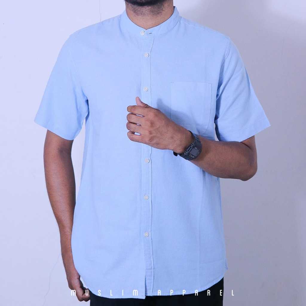 Baju Koko Pria Biru Sky Ar-Rasyiid - Kemeja Koko Lengan Pendek Pria Polos