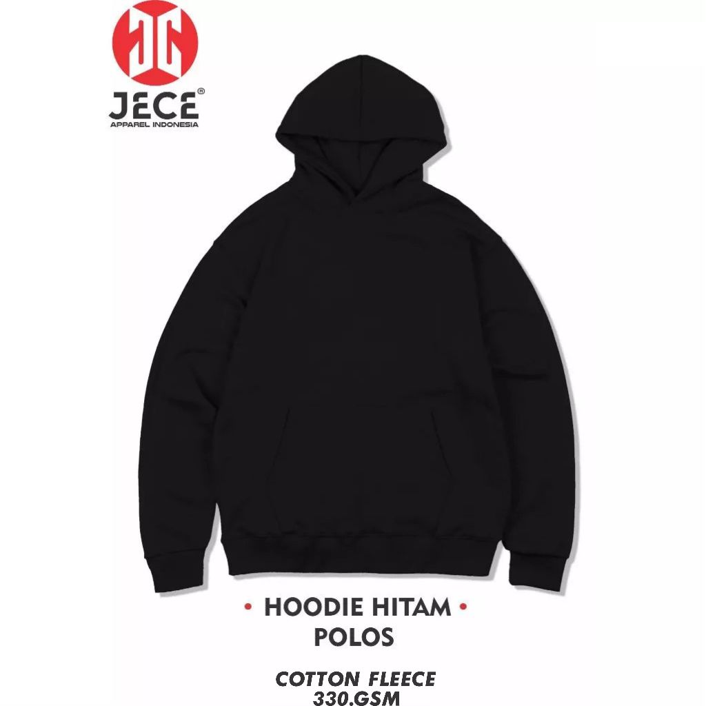 HOODIE HITAM POLOS CATTON FLEECE 330 GSM