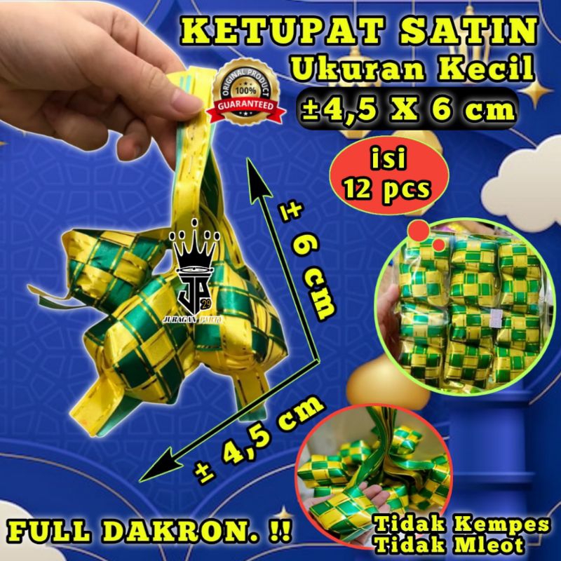 

(Isi 12 pcs)Hiasan Ketupat Satin kecil isi 12 pcs,Ketupat satin List mas,Ketupat satin Idul Fitri, Dekorasi ketupat Lebaran