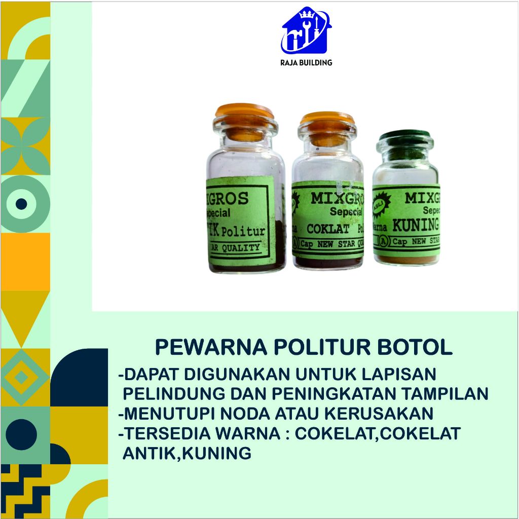 PEWARNA POLITUR BUBUK BOTOL/PEWARNA POLITUR/CAT KAYU