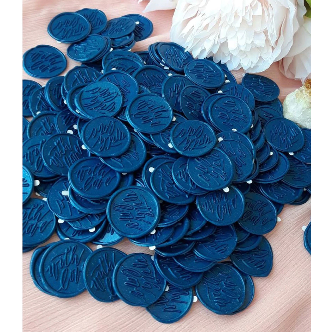 

With Love (Navy) - 1 Pieces Wax seal coinbulat sticker instan segel vintage undangan / DIY Hampers / Wax Octagon GUN