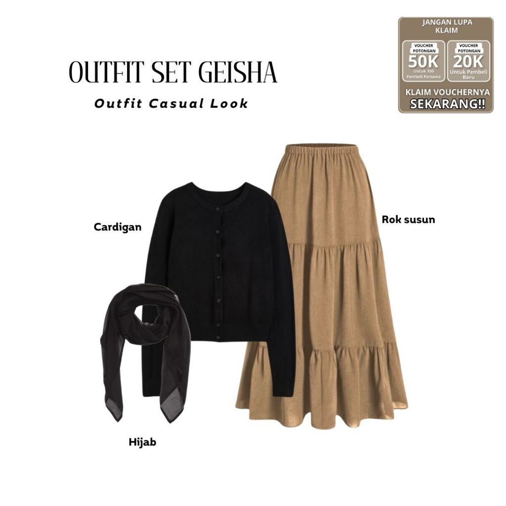 One Set Remaja (Blouse Rajut,Rok Susun,Hijab Bella) Ootd Hijab Kekinian YS-18