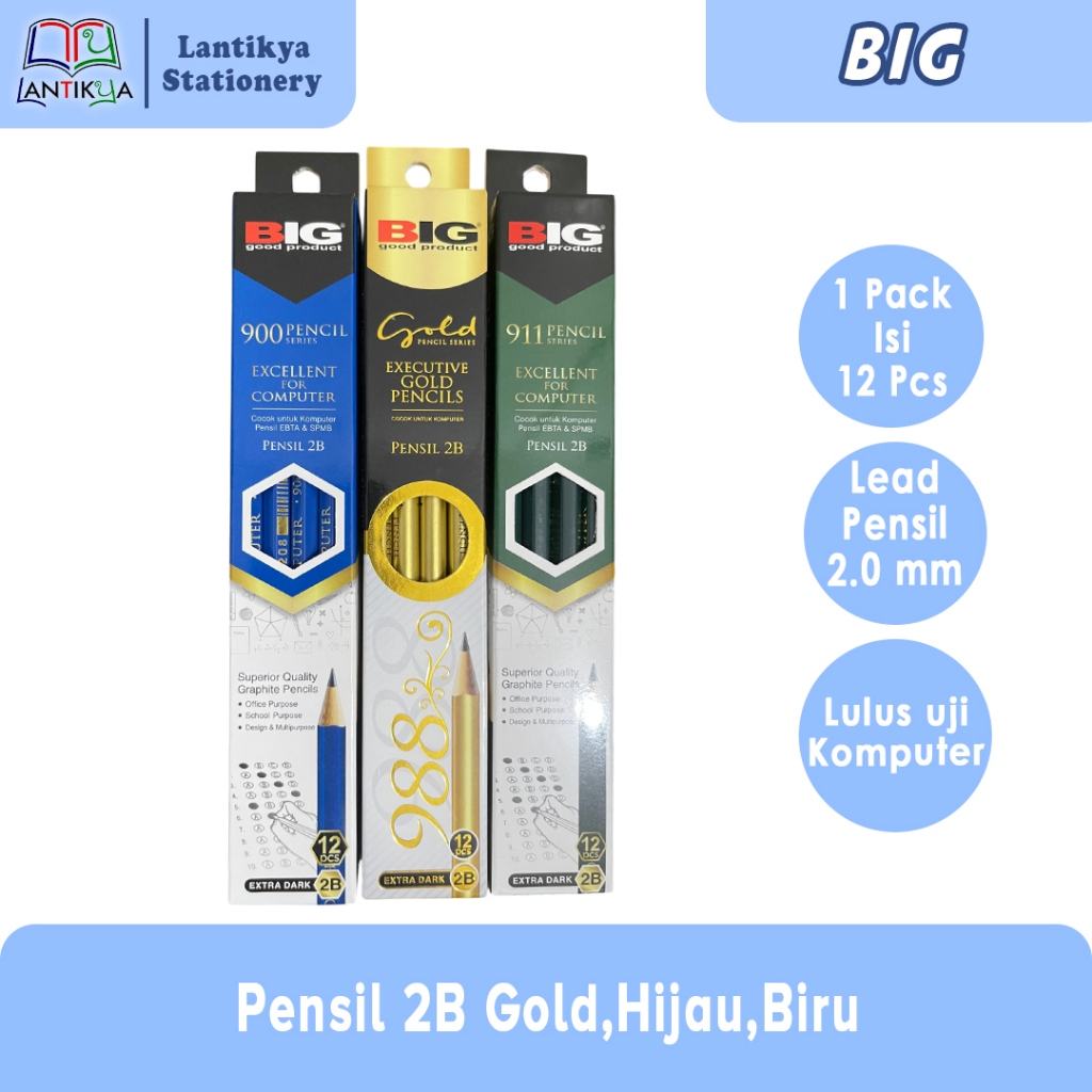 

PENSIL 2B BIG BIRU 900,GOLD 988,HIJAU 911/1 PACK ISI 12PCS